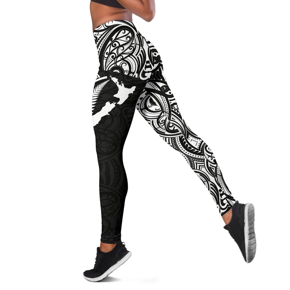 Aotearoa Maori with Map and Silver Fern Leggings HC0902 - Amaze Style™-Apparel