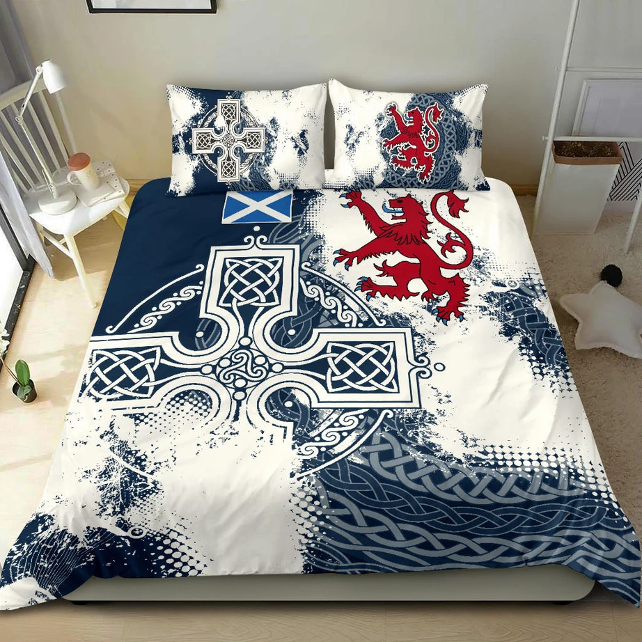 Premium 3D Printed Celtic Cross Scotish Rugby Union Bedding Set MEI