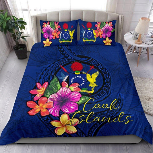 Cook Islands Polynesian Duvet Cover Set Floral With Seal Blue Bedding Set