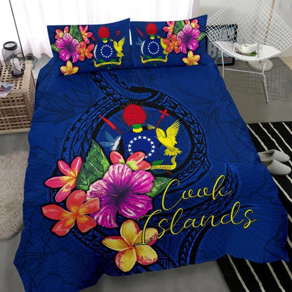 Cook Islands Polynesian Duvet Cover Set Floral With Seal Blue Bedding Set