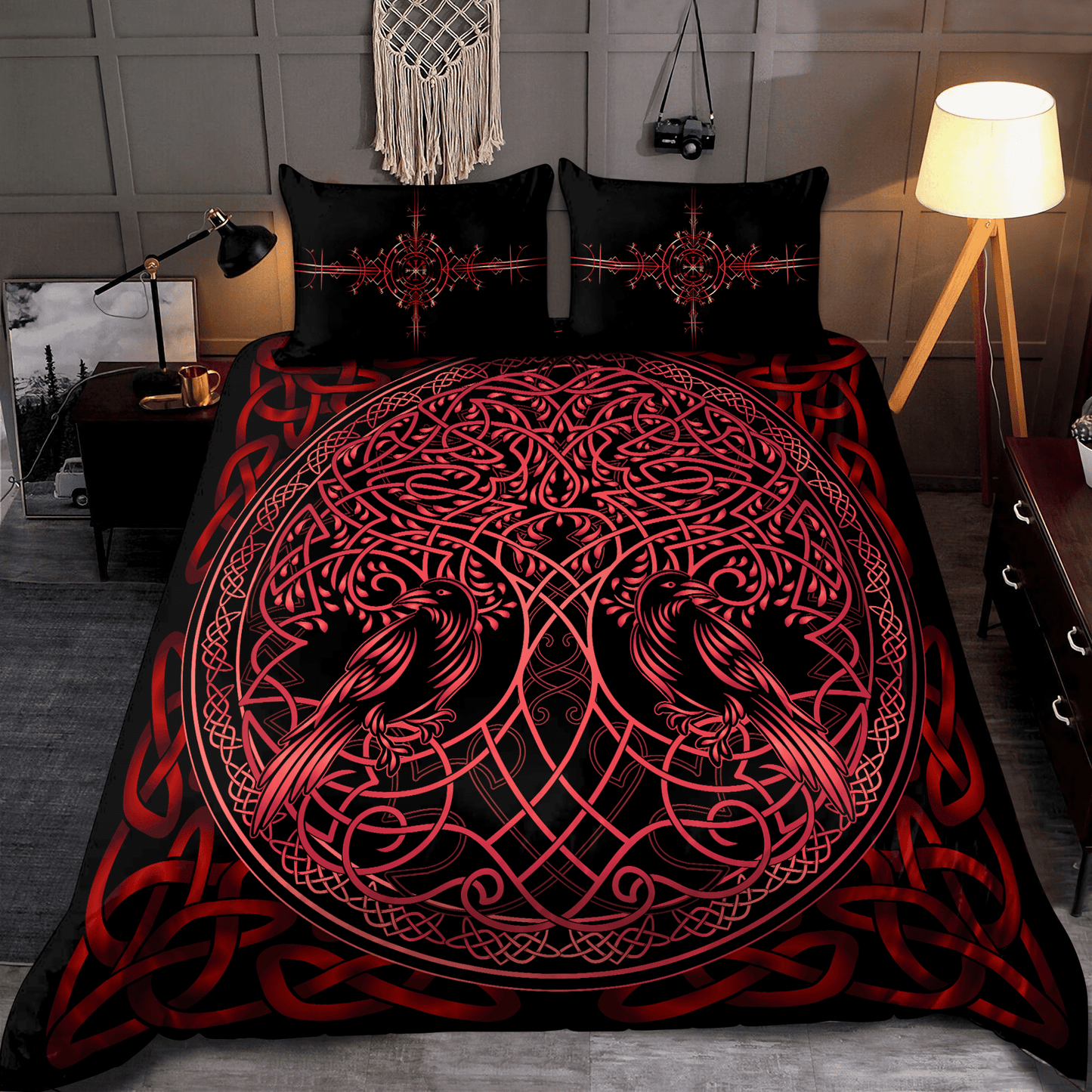 Premium Viking Gear Viking Bedding Set - Raven Yggdrasil