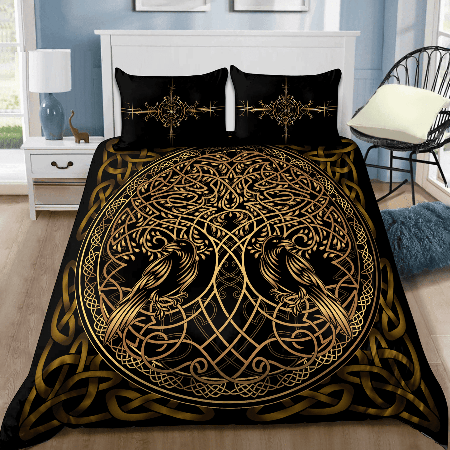 Premium Viking Gear Viking Bedding Set - Raven Yggdrasil