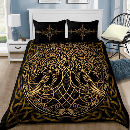 Premium Viking Gear Viking Bedding Set - Raven Yggdrasil