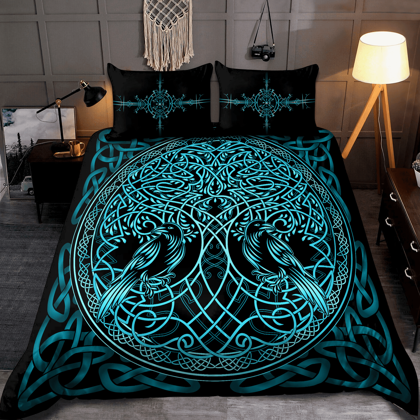 Premium Viking Gear Viking Bedding Set - Raven Yggdrasil