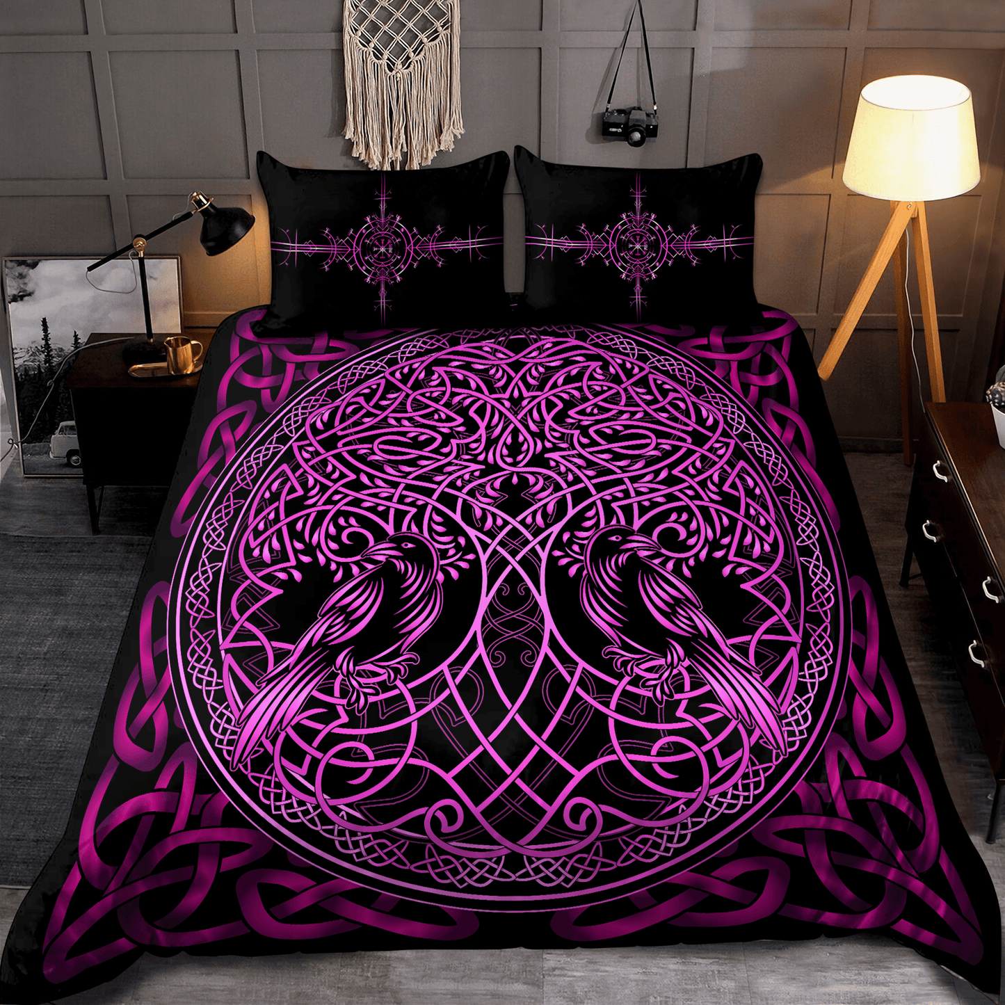 Premium Viking Gear Viking Bedding Set - Raven Yggdrasil