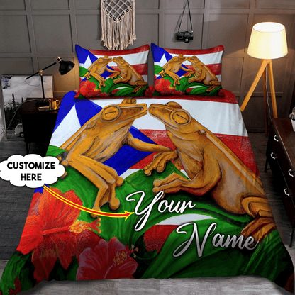 Customize Name Couple Coqui Puerto Rico Bedding Set