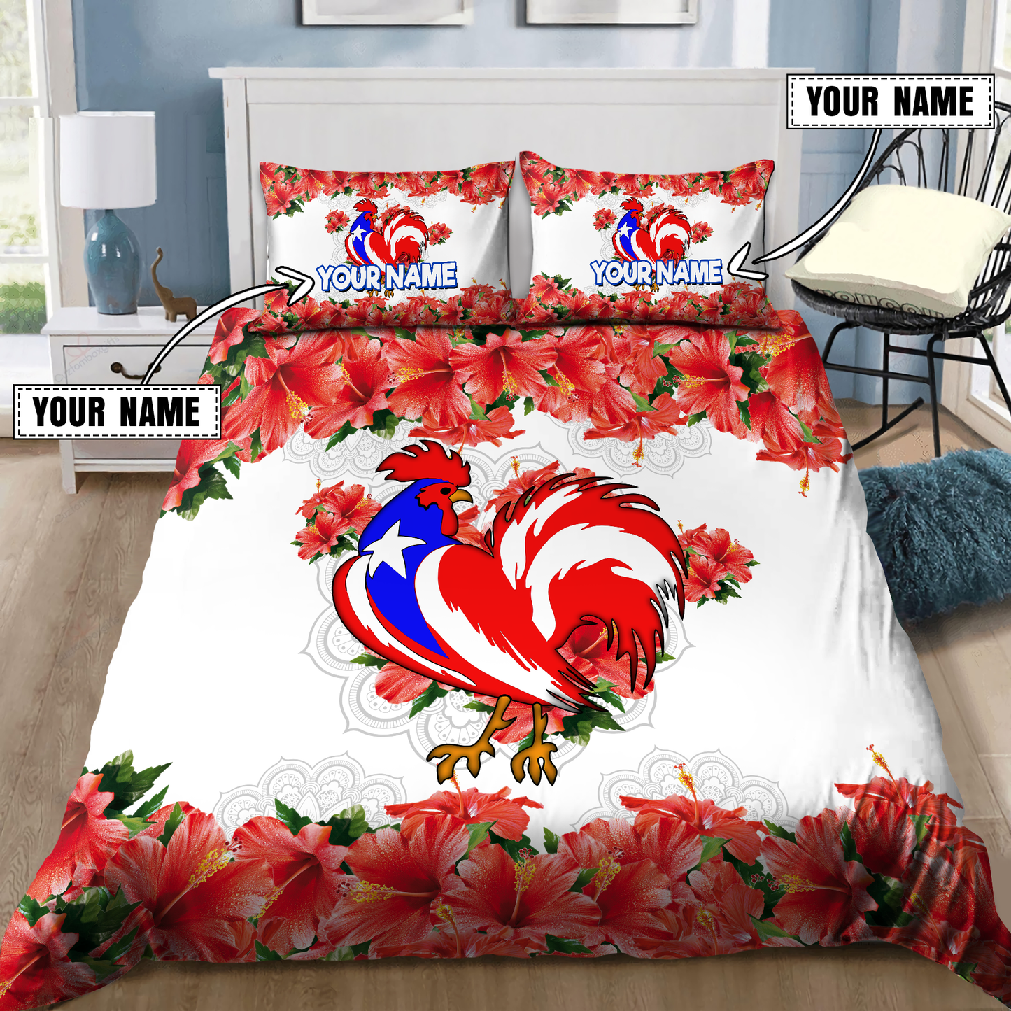 Customize Name Rooster Puerto Rico Bedding Set