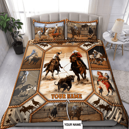 Personalized Name Rodeo Bedding Set Team Roping Art