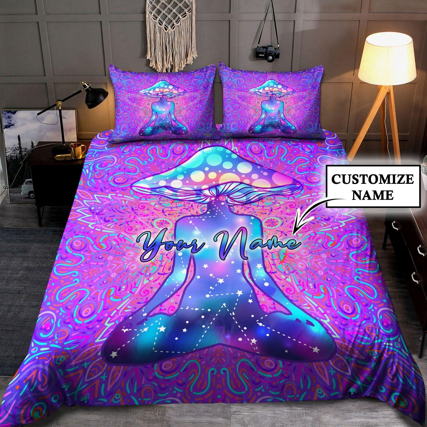 Customize Name Mushroom Hippie Bedding Set