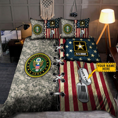 Custom name US Army Veteran Camo Bedding Set Proud Military