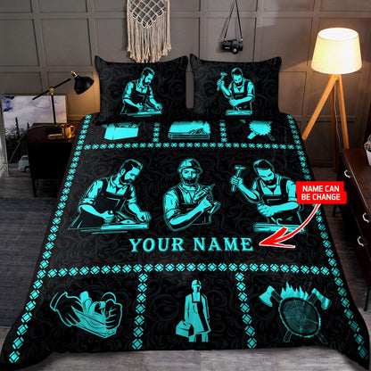 Personalized Name Blue Carpenter Bedding Set