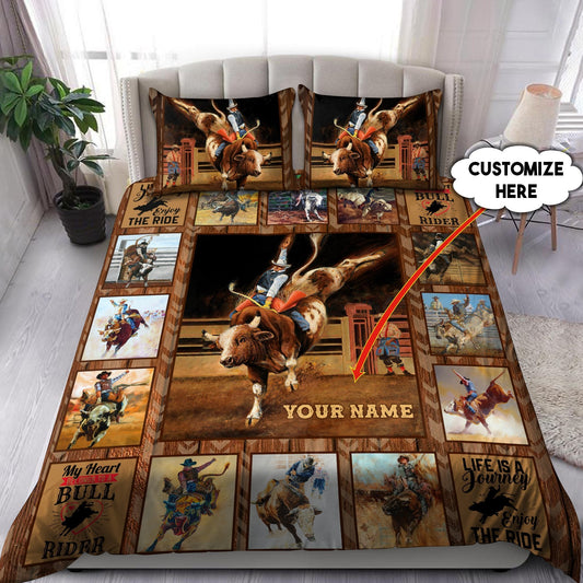 Personalized Name Bull Riding Bedding Set Rodeo Art Ver 2