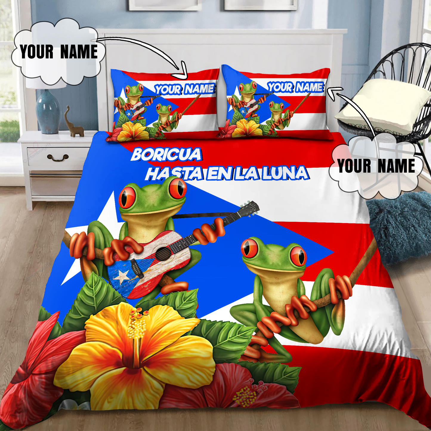 Customize Name Coqui Puerto Rico Bedding Set