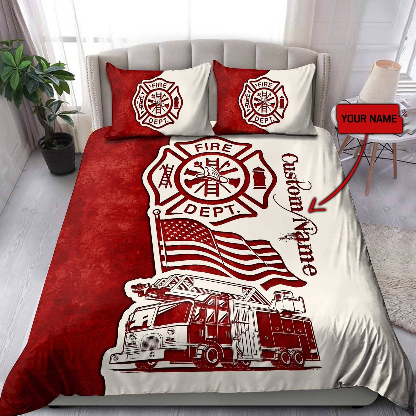 Customize Name Strong Firefighter Bedding Set