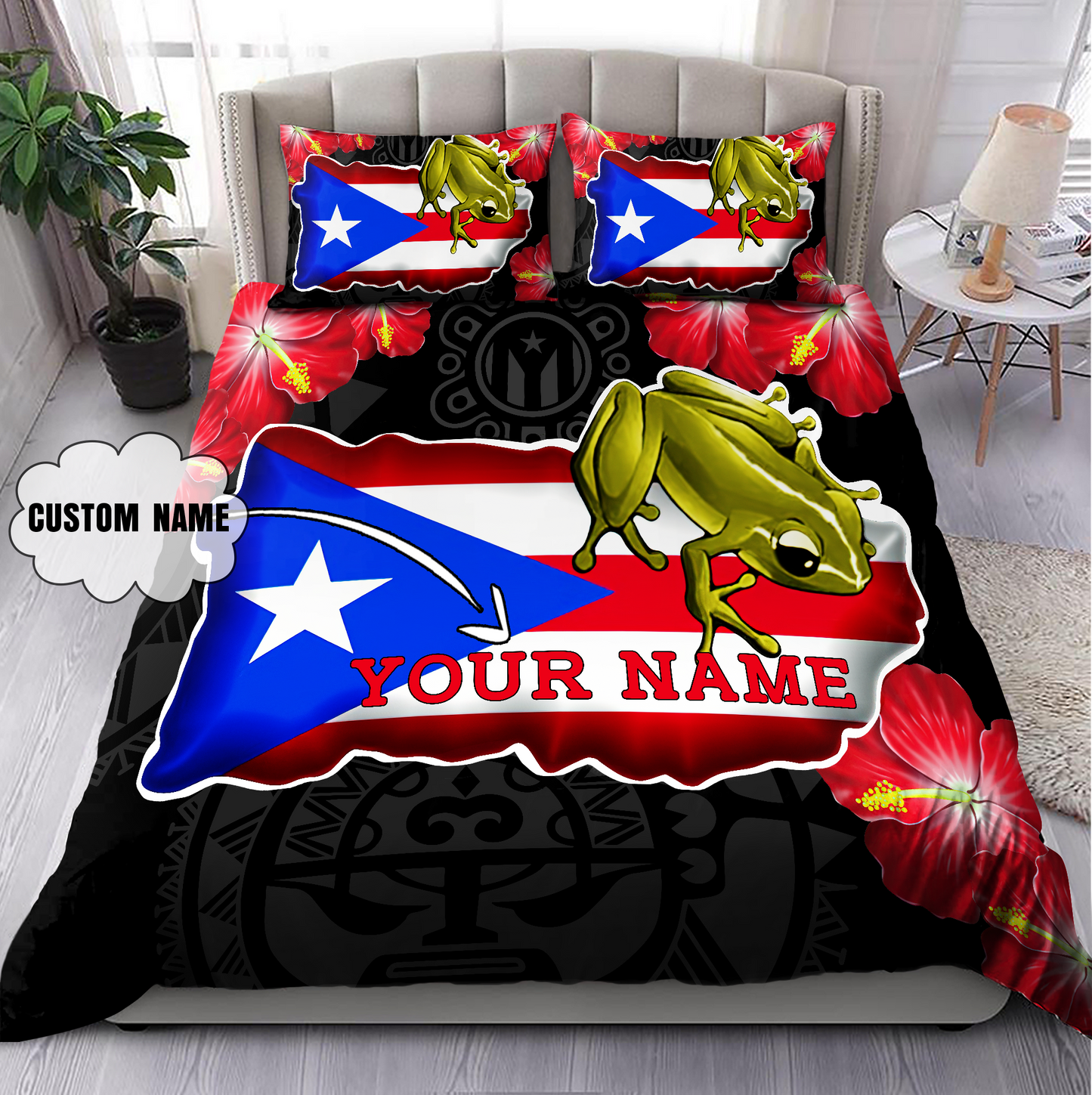 Customize Name Coqui And Love Puerto Rico Bedding Set