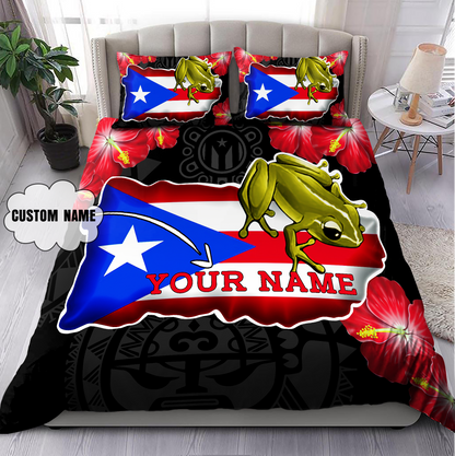 Customize Name Coqui And Love Puerto Rico Bedding Set
