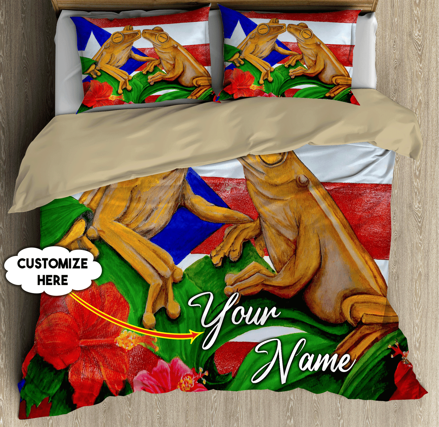 Customize Name Couple Coqui Puerto Rico Bedding Set