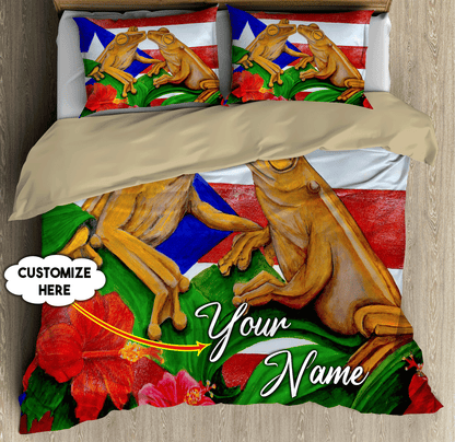 Customize Name Couple Coqui Puerto Rico Bedding Set