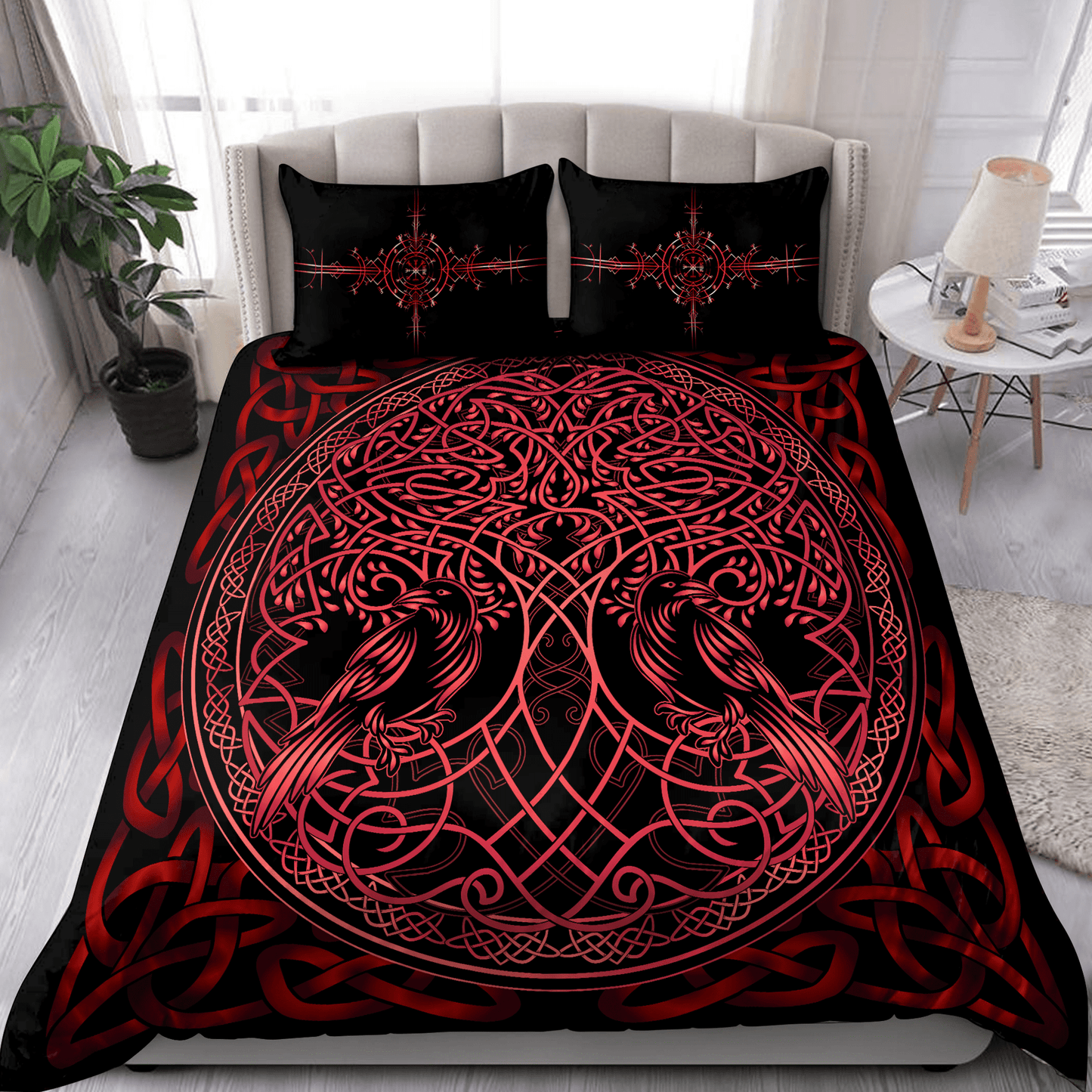 Premium Viking Gear Viking Bedding Set - Raven Yggdrasil