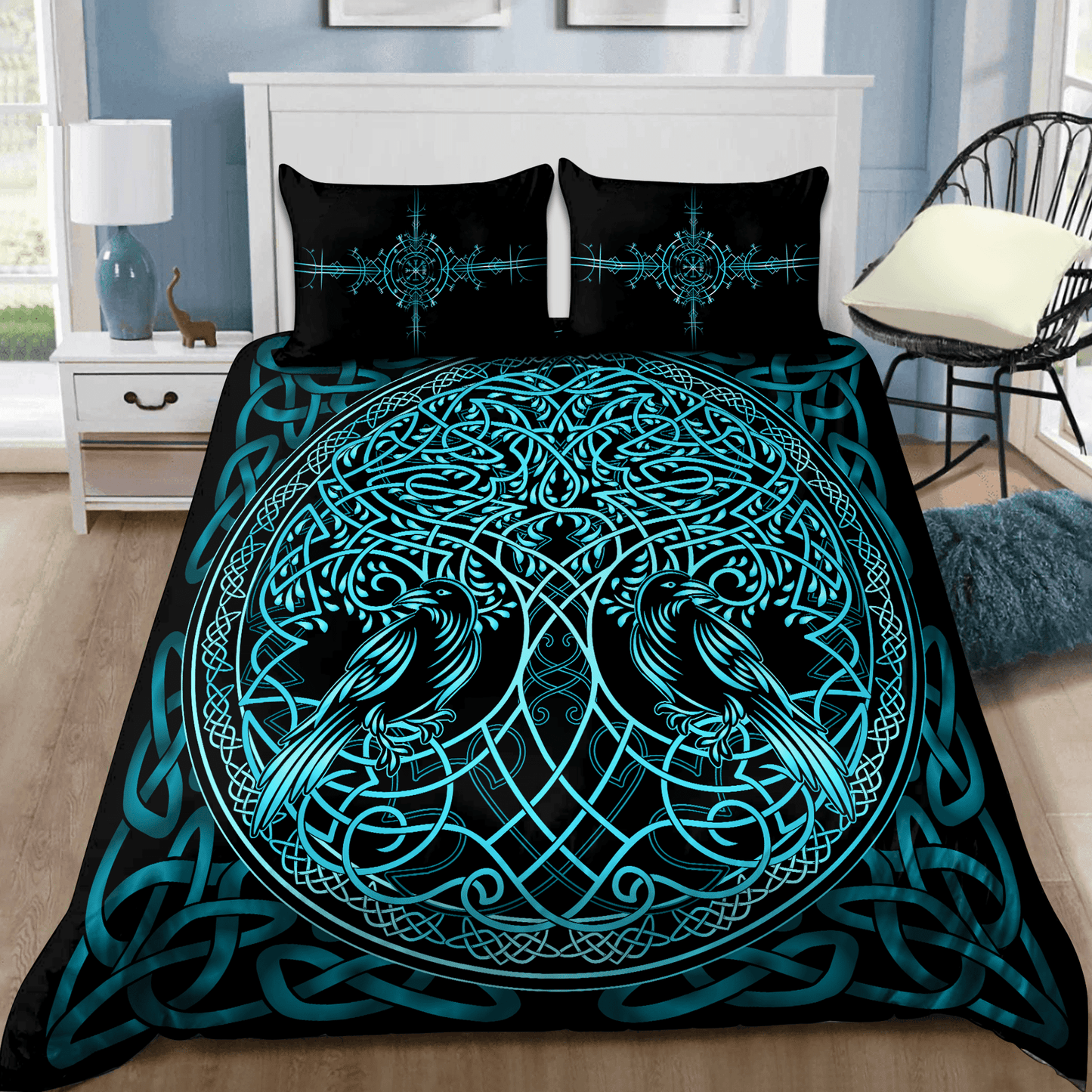 Premium Viking Gear Viking Bedding Set - Raven Yggdrasil
