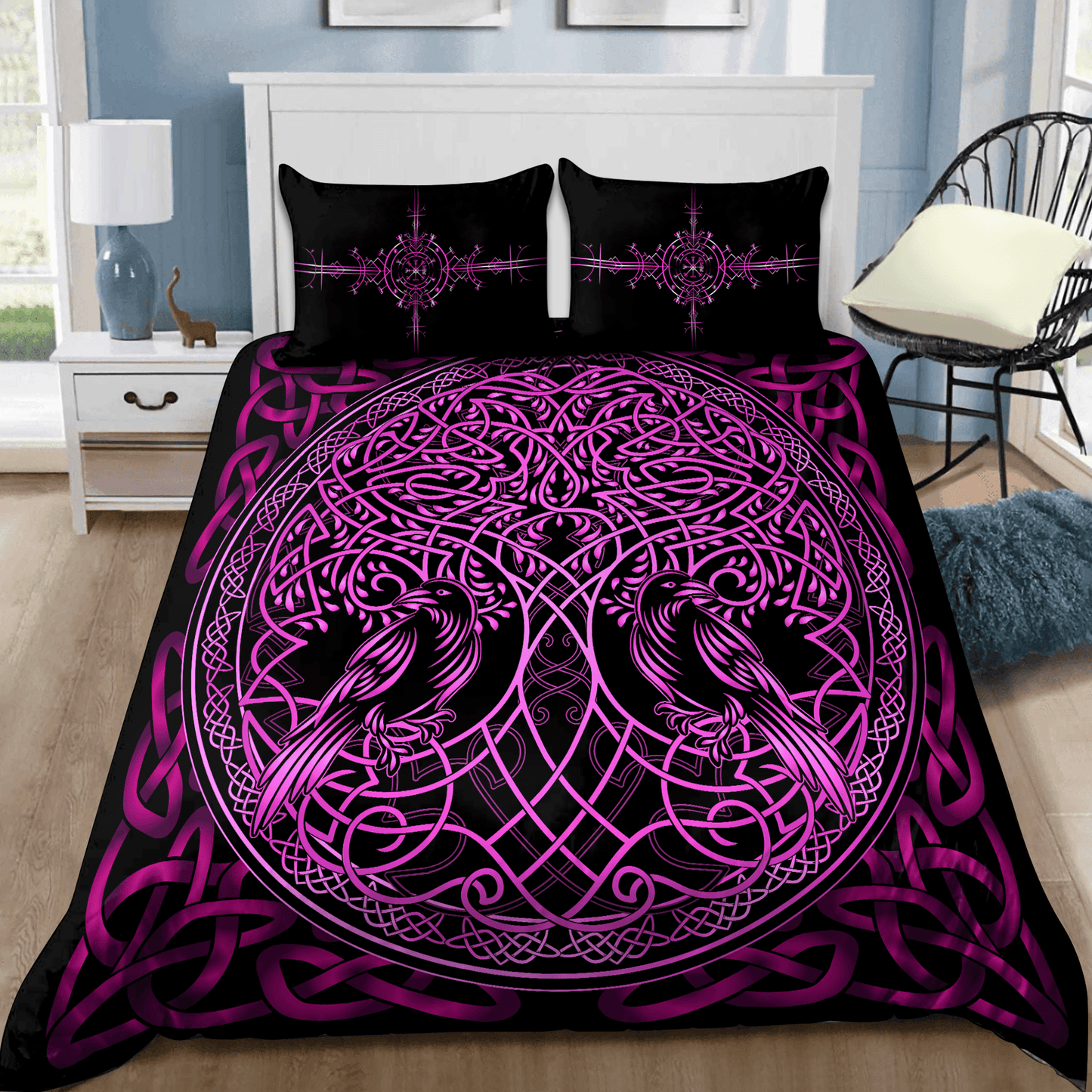 Premium Viking Gear Viking Bedding Set - Raven Yggdrasil