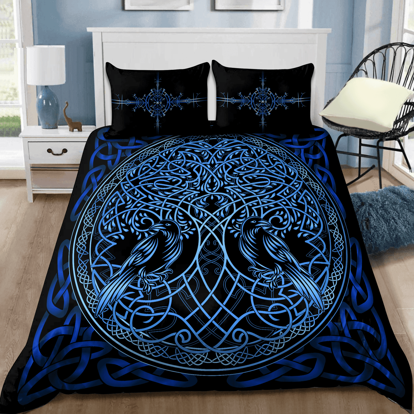 Premium Viking Gear Viking Bedding Set - Raven Yggdrasil