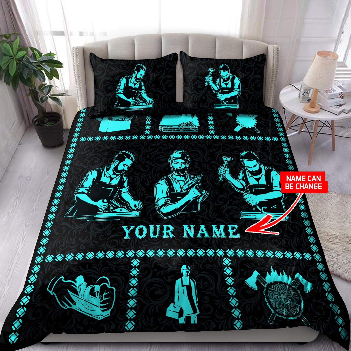Personalized Name Blue Carpenter Bedding Set