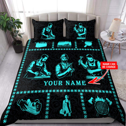 Personalized Name Blue Carpenter Bedding Set
