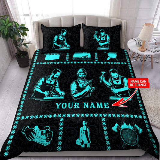 Personalized Name Blue Carpenter Bedding Set