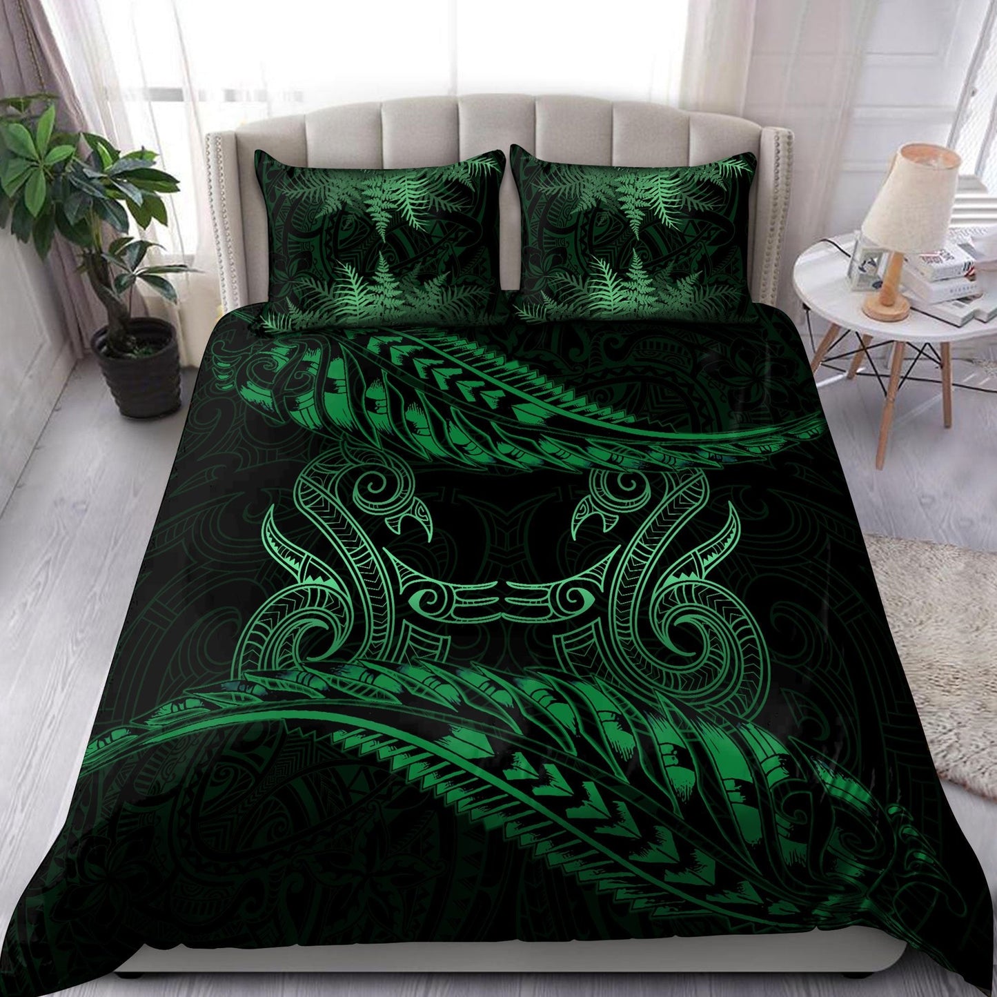 New Zealand Bedding Set Green Manaia Maori - Silver Fern Duvet Cover and Pillow Case ML NTN20032103