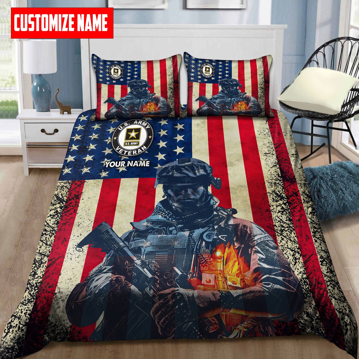 Custom Bedding For United States Army Veteran  3D Design Bedding Set