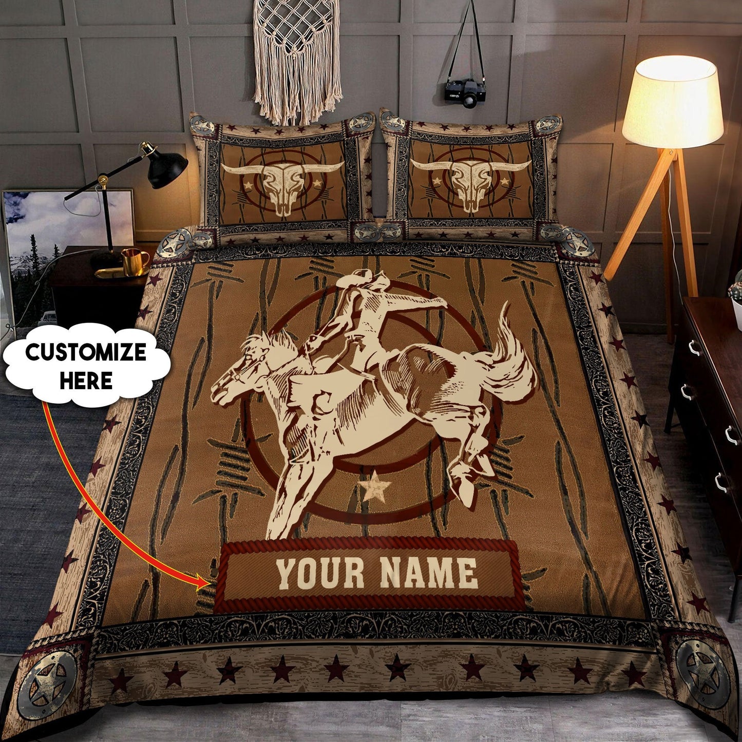 Personalized Name Rodeo Bedding Set Skull