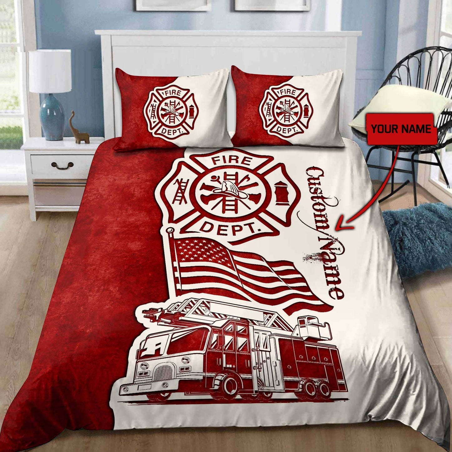 Customize Name Strong Firefighter Bedding Set