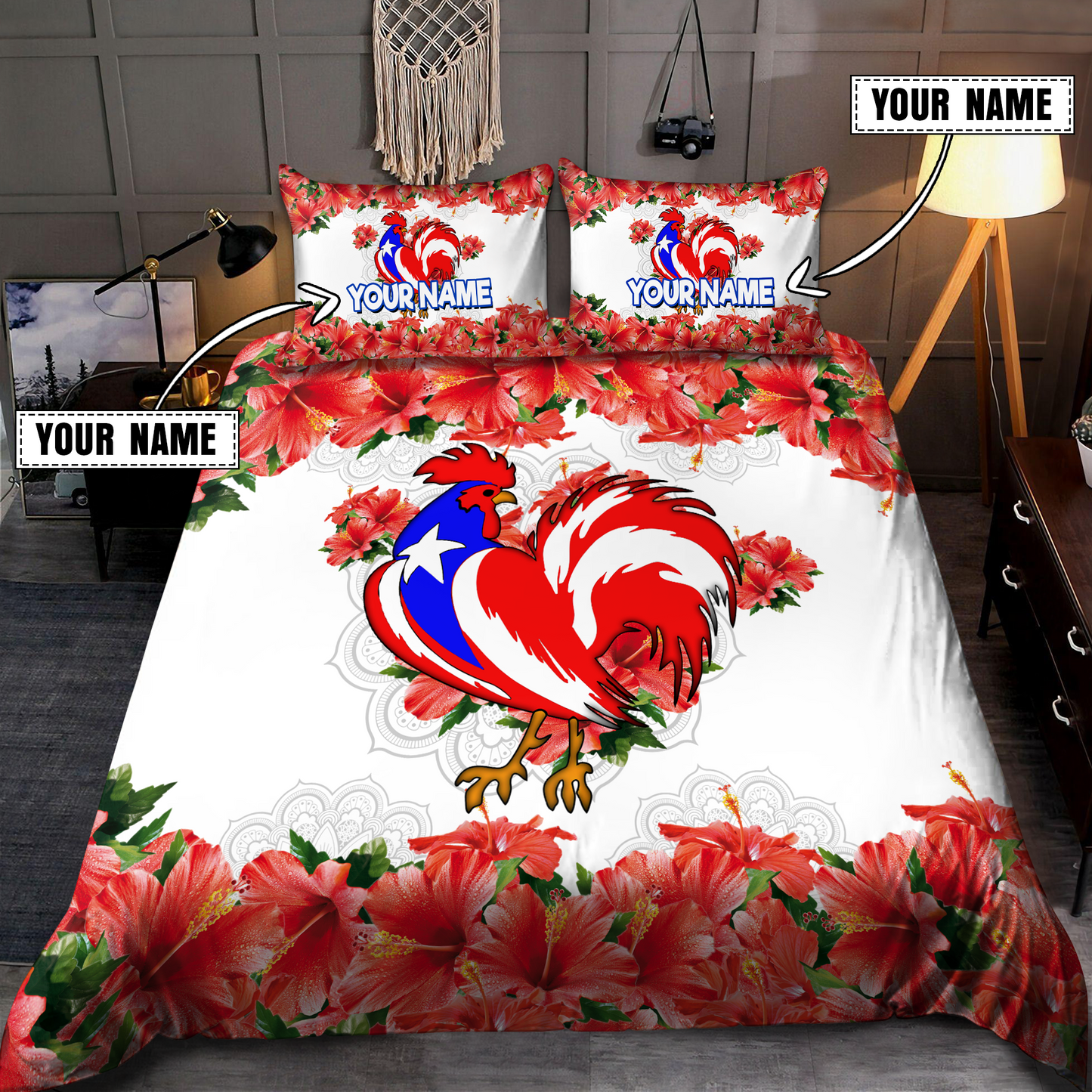 Customize Name Rooster Puerto Rico Bedding Set