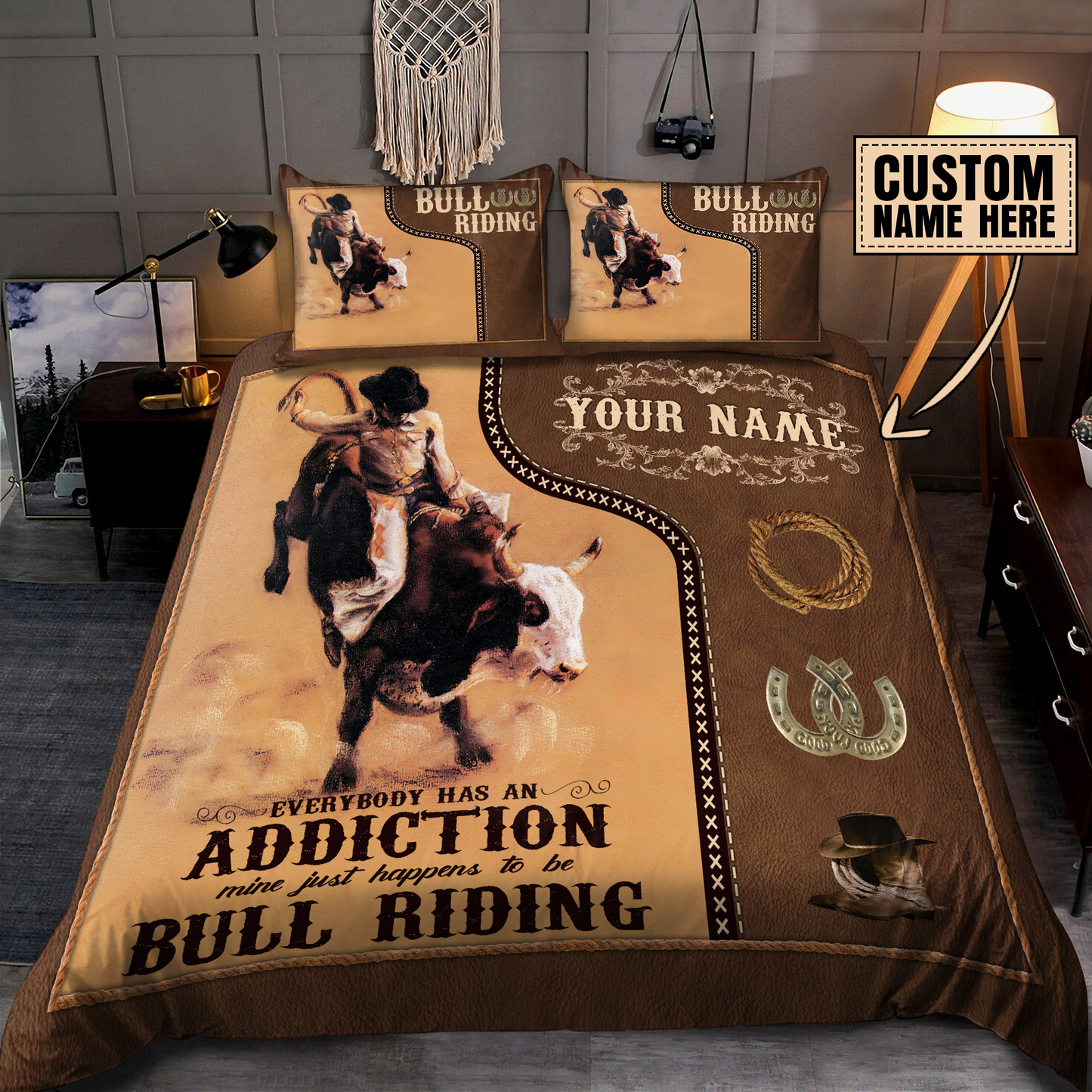 Personalized Name Bull Riding Rope Bedding Set To Be Bull Riding