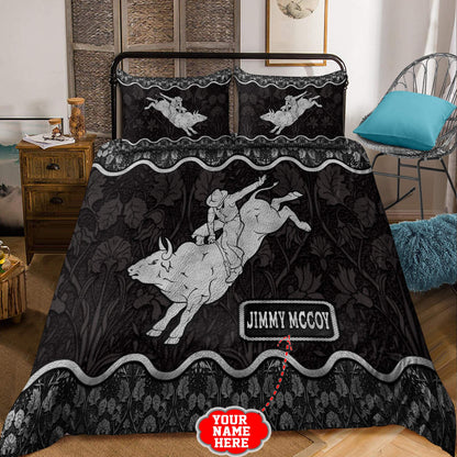 Personalized Name Bull Riding Rodeo Bedding Set Black Ver