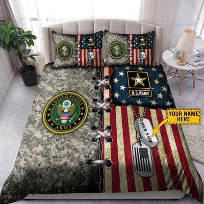 Custom name US Army Veteran Camo Bedding Set Proud Military