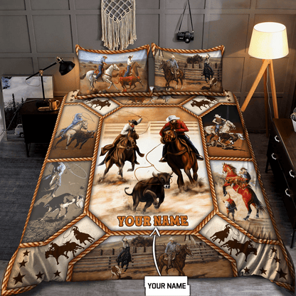 Personalized Name Rodeo Bedding Set Team Roping Art