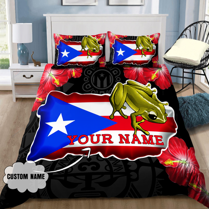 Customize Name Coqui And Love Puerto Rico Bedding Set