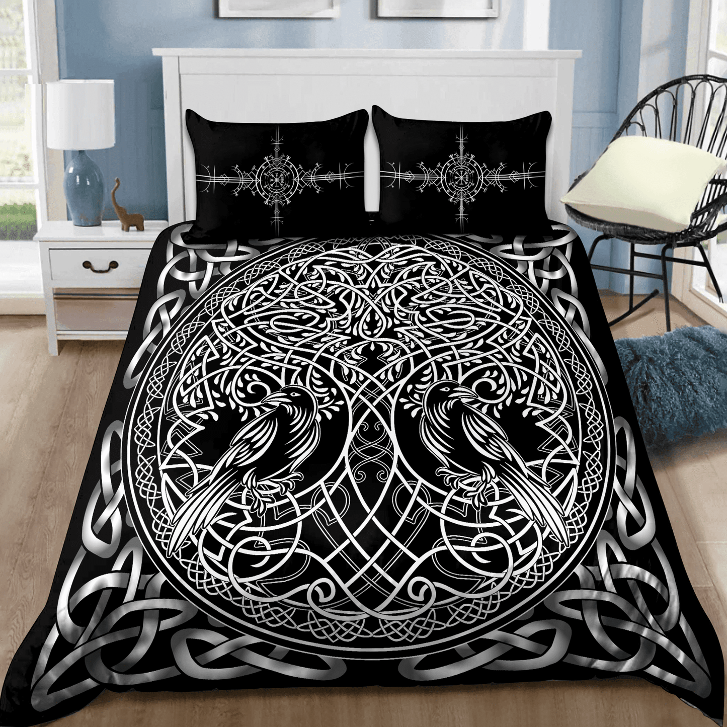 Premium Viking Gear Viking Bedding Set - Raven Yggdrasil
