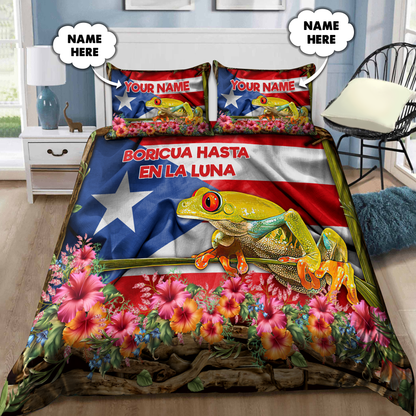 Customize Name Floral And Coqui Puerto Rico Bedding Set