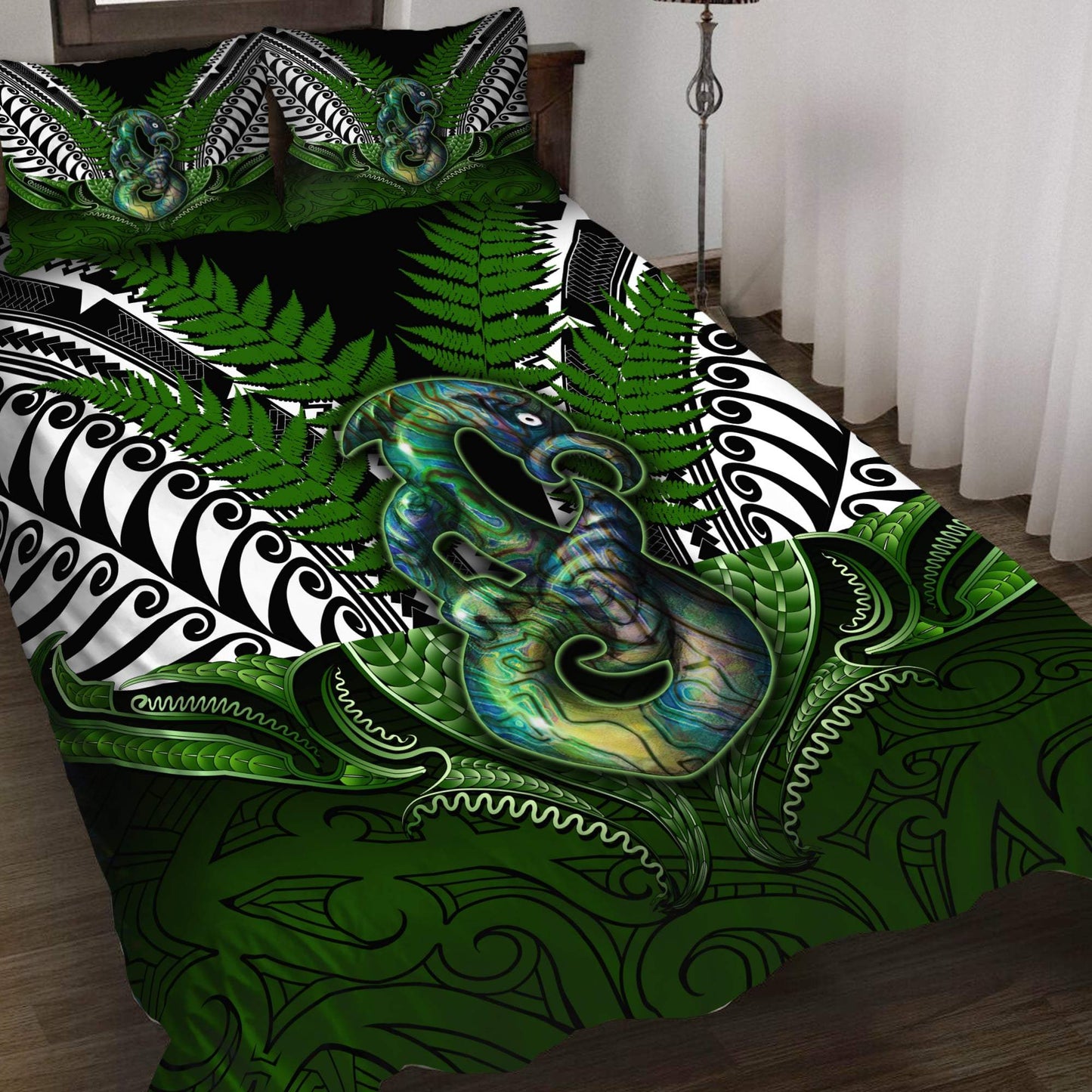 New Zealand Aotearoa Maori Tiki Silver Fern Paua Shell 3D Bedding Set ML