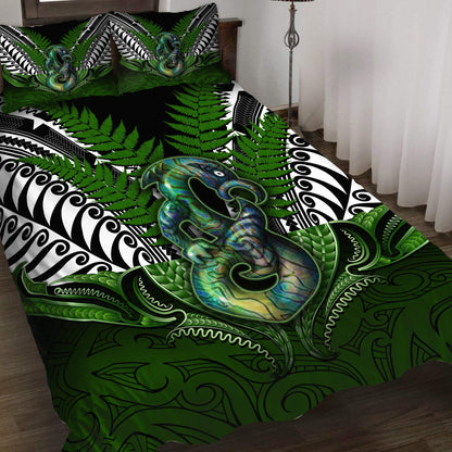 New Zealand Aotearoa Maori Tiki Silver Fern Paua Shell 3D Bedding Set ML