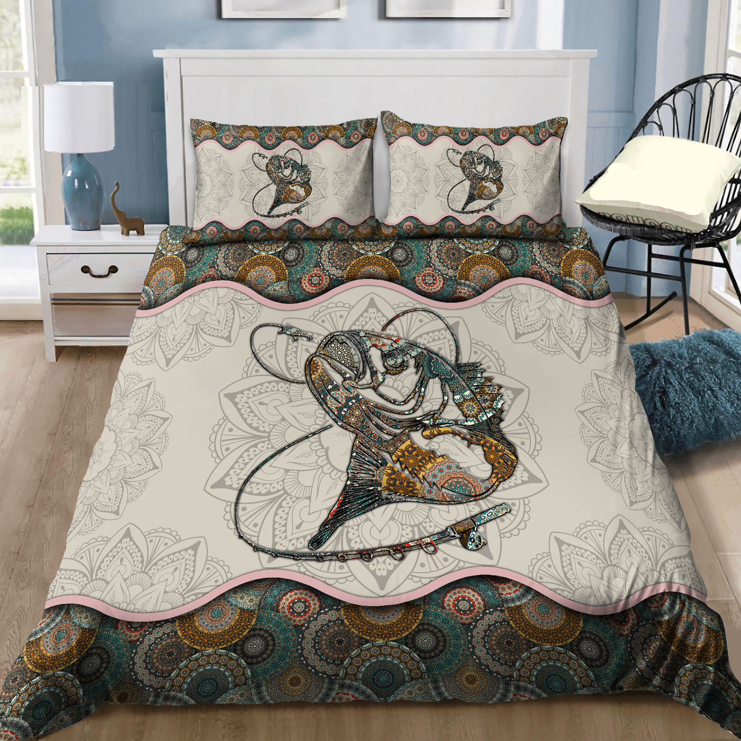 Fishing Decor Restro Bass design 3d print Bedding set SN30062102