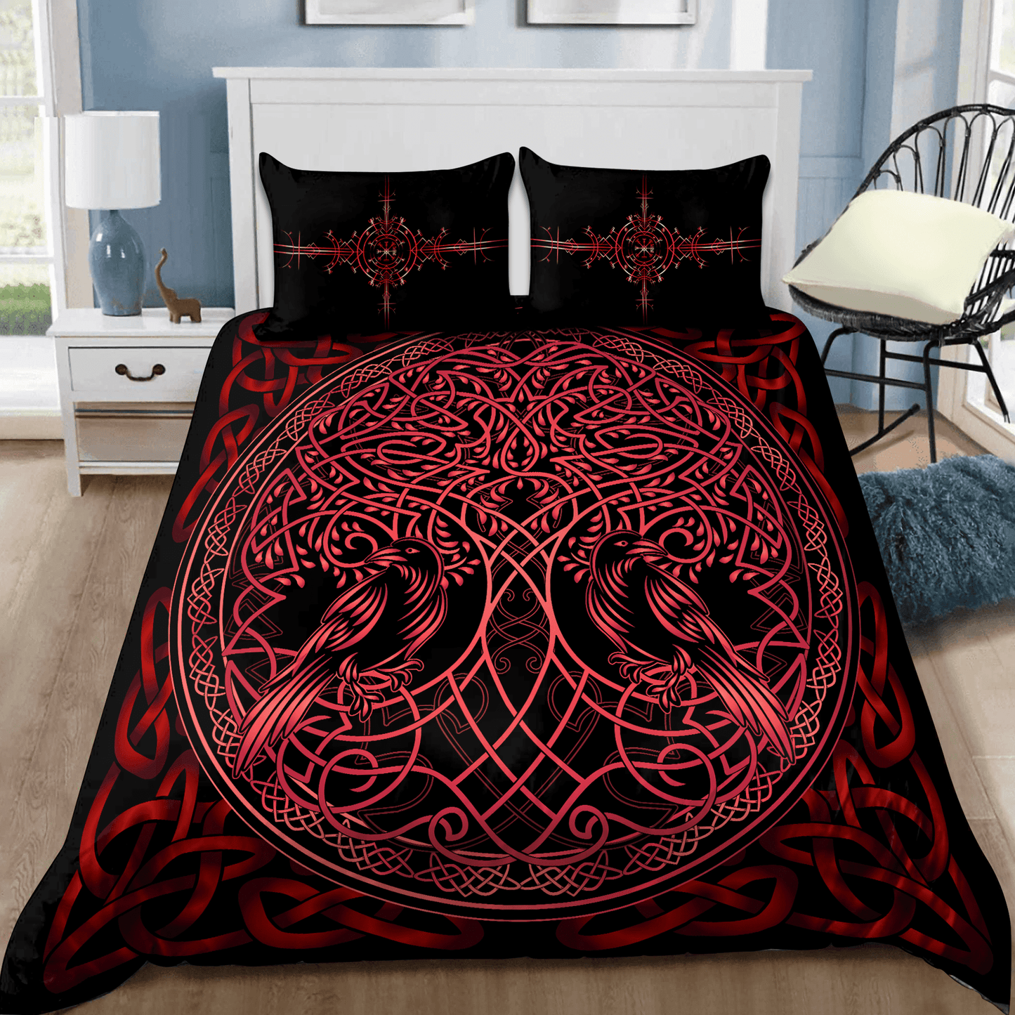 Premium Viking Gear Viking Bedding Set - Raven Yggdrasil