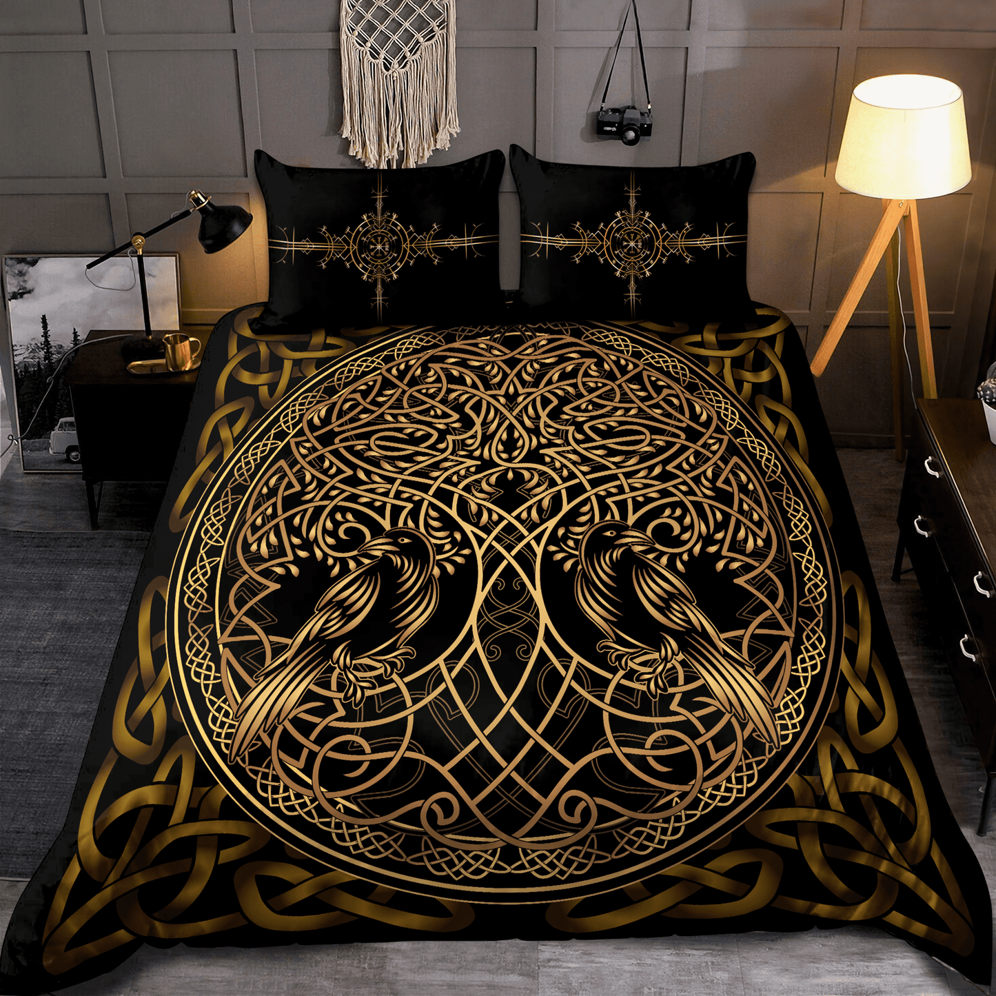 Premium Viking Gear Viking Bedding Set - Raven Yggdrasil