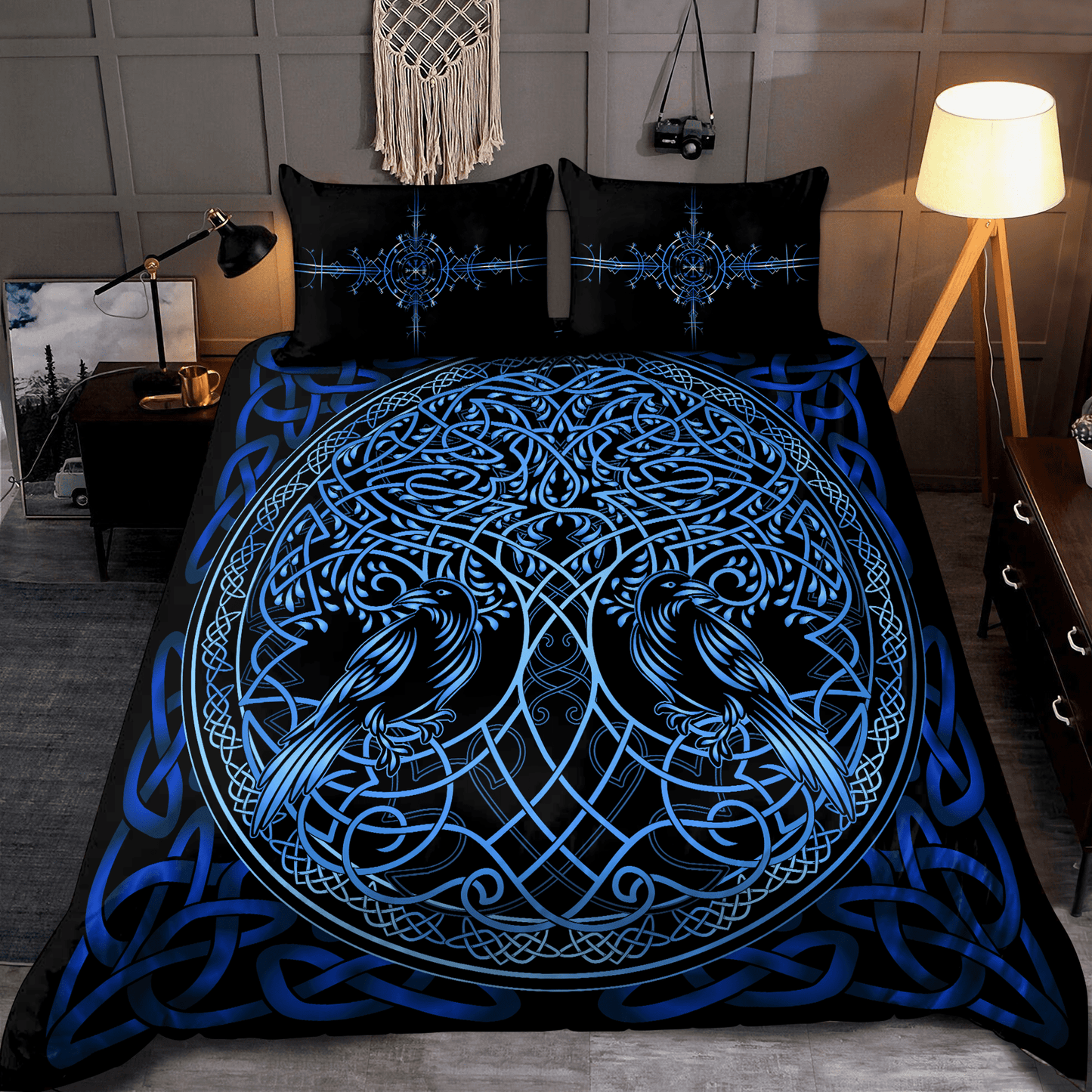 Premium Viking Gear Viking Bedding Set - Raven Yggdrasil
