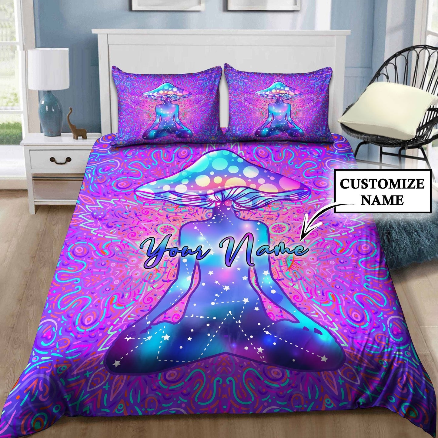 Customize Name Mushroom Hippie Bedding Set