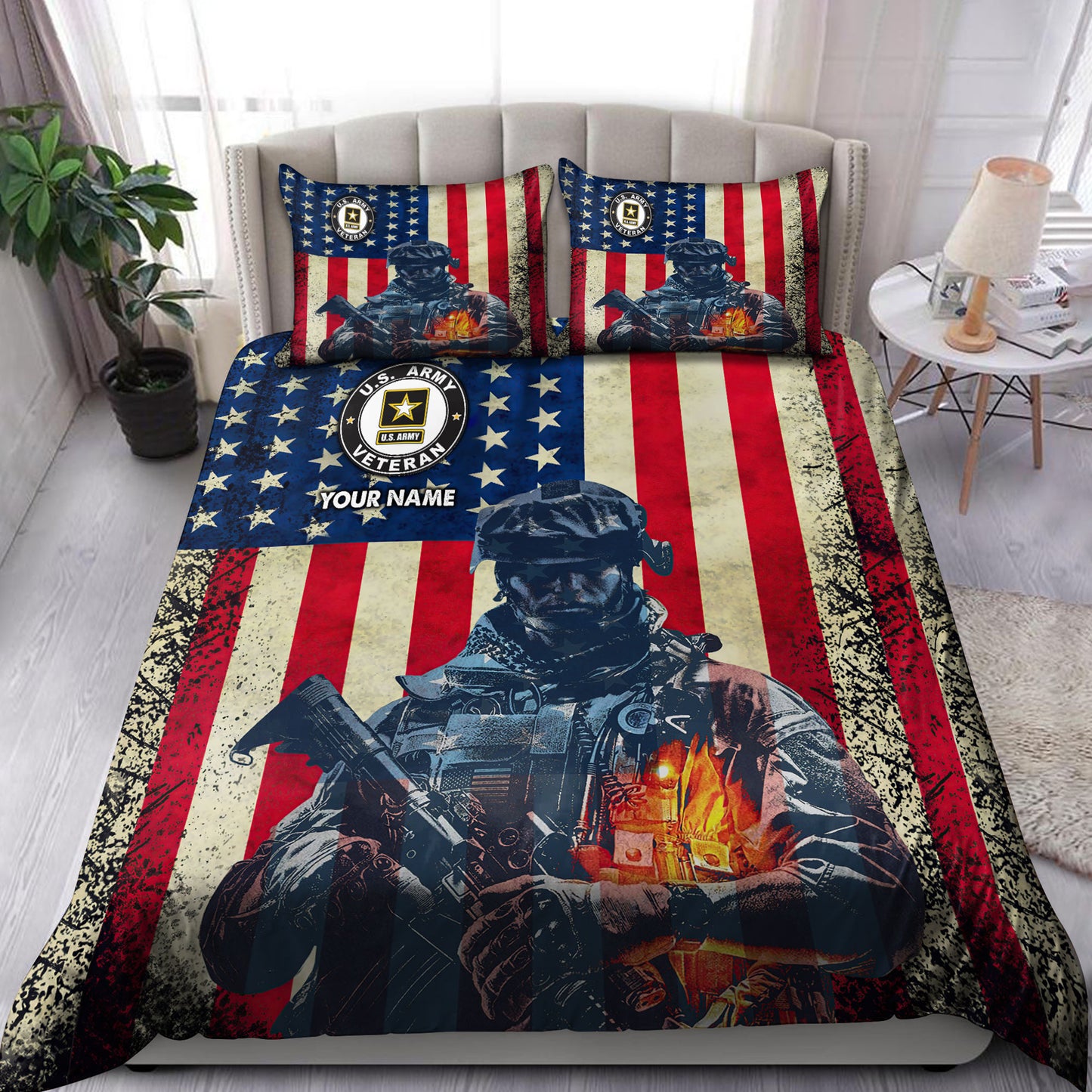 Custom Bedding For United States Army Veteran  3D Design Bedding Set