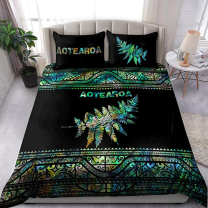 New Zealand Aotearoa Bedding Set Manaia Silver Fern Paua Shell Green Version ML